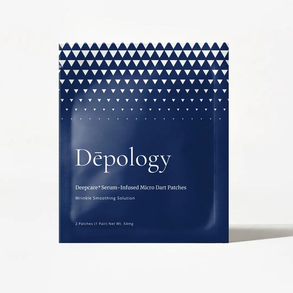 A packaged product labeled 'Dépology' featuring micro-dart technology for skin care, specifically designed to smooth fine lines.